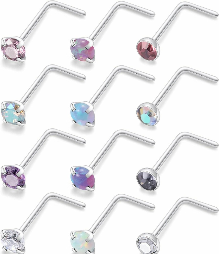 Online Kridzisw Kridzisw 18G 20G 22G Surgical Steel Nose Rings Studs Cz Opal 1.5Mm 2Mm 2.5Mm 3Mm For Women Men 12Pcs