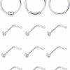 Clearance ZZHDCC Zzhdcc Nose Rings 1.5Mm Cz Nose Studs 8Mm Nose Rings Hoops For Women 20G 925 Sterling Silver Nose Rings L Shaped Nostril Nose Piercings Cartilage Body Jewelry