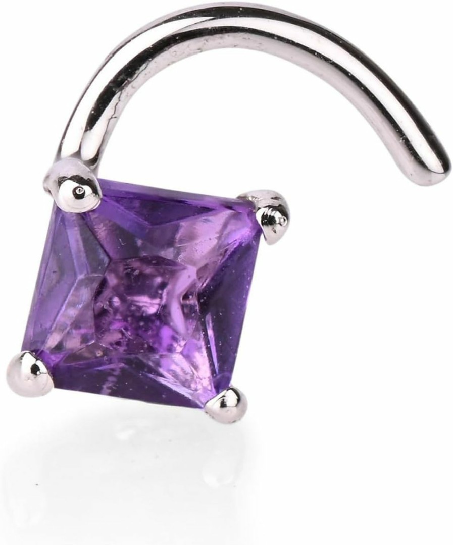 New Demira Demira 3.00 Mm Princess Cut Real Purple Amethyst 14K Gold Nose Piercing Stud Pin