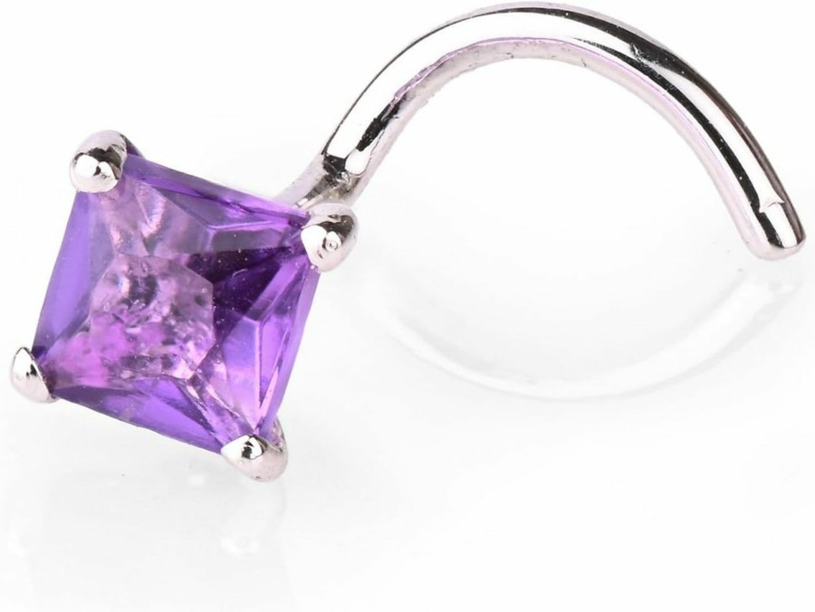 New Demira Demira 3.00 Mm Princess Cut Real Purple Amethyst 14K Gold Nose Piercing Stud Pin