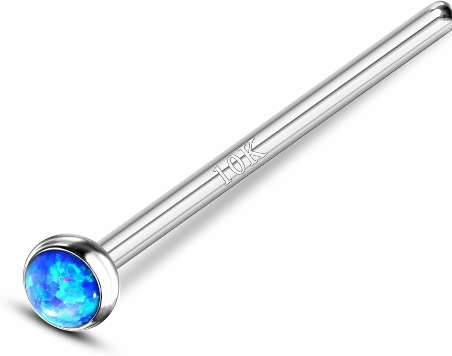 Clearance COCHARM Cocharm 10K White Gold Fishtail Nose Studs 20G Blue Opal Fishtail Long Nose Stud 2Mm Blue Opal Bendable Stud Nose Ring Hypoallergenic White Gold Nose Piercing