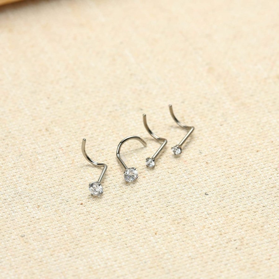 Wholesale TGNEL Tgnel 4Pcs G23 Titanium 7Mm 20G/18G Nose Rings Studs Gold/Silver/Black Nose Nostril Piercing Body Jewelry L-Shaped/S-Shaped Nose Studs 2Mm 3Mm Ball/Cz Nose Screw Studs Rings For Women