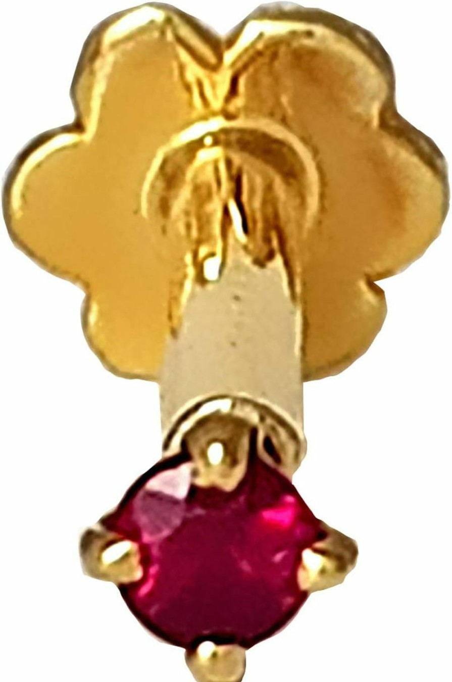 Clearance DIWANI Diwani 14K Gold 2.0Mm Natural Ruby Gemstone Engagement Wedding Nose Lip Labret Monroe Body Piercing Ring Stud Pin Screw (0.030 Cents, Color- Red) 18 Gauge Thick 8.0Mm Length Screw Back Post