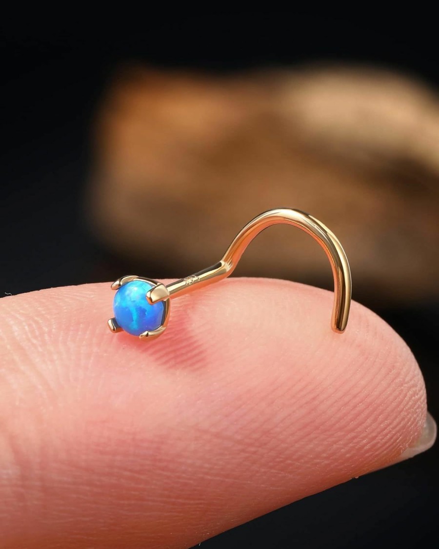 New Jewseen Jewseen 14K Solid Gold Nose Stud 20G Opal Nose Screw Rings Nose Piercing Jewelry For Women Men Nose Ring Nostril Rings Body Piercing Jewelry