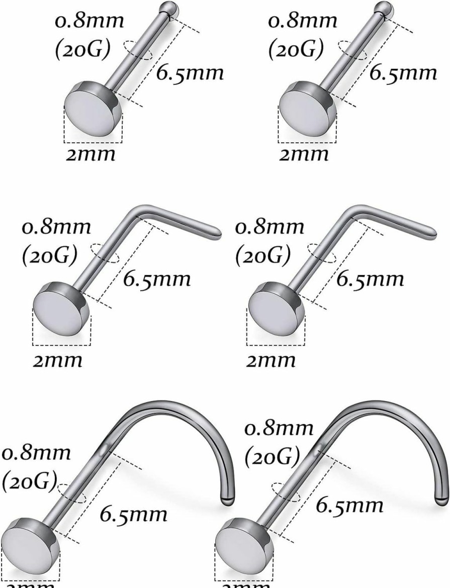 Online Vsnnsns Vsnnsns 18G 20G G23 Titanium Nose Rings For Women Bone L Shaped Nose Studs Screw Nose Rings Cz 2Mm Titanium Nose Piercing Jewelry For Men 6Pcs