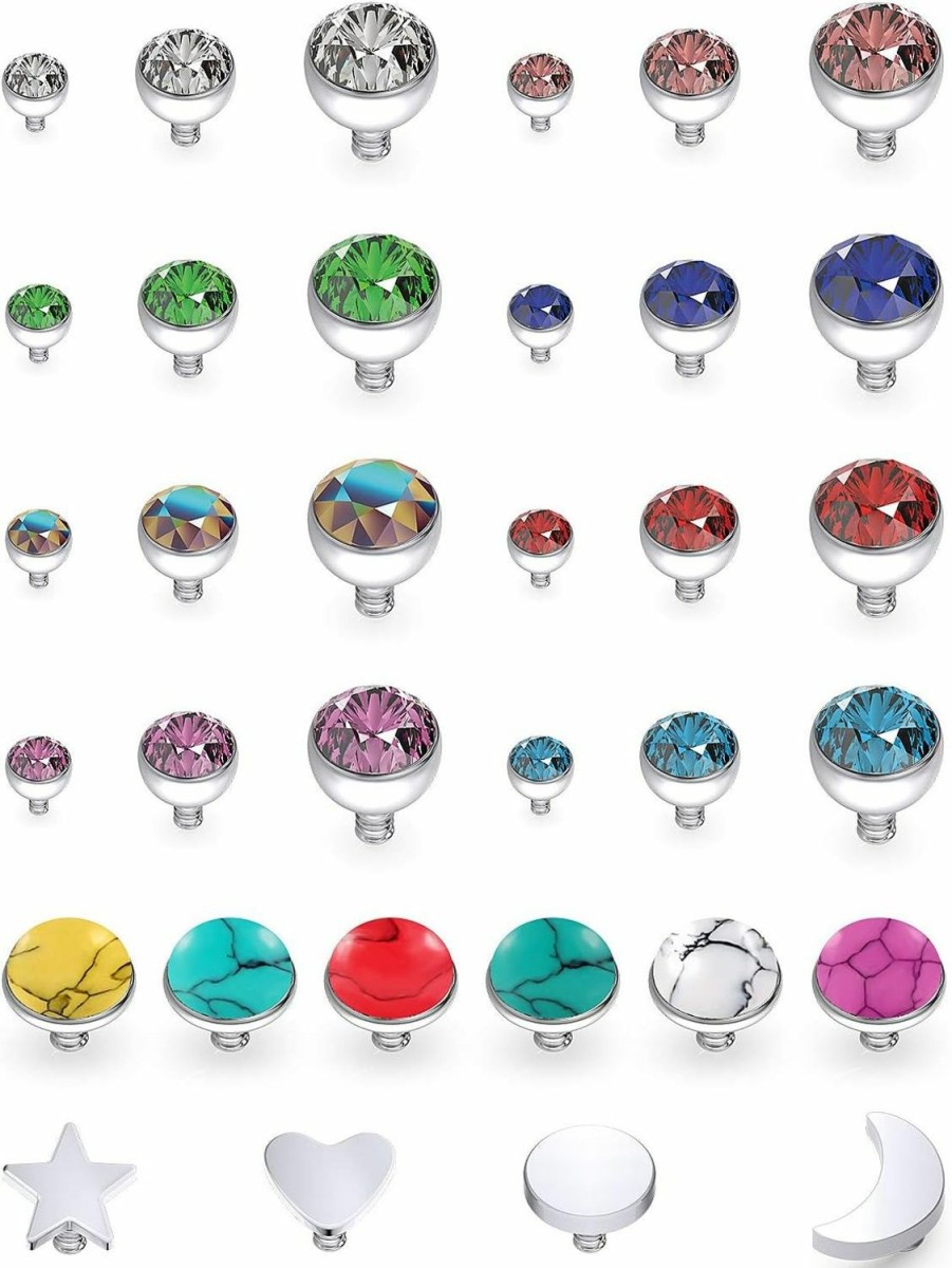 Wholesale Kridzisw Kridzisw 14G Titanium Dermal Piercing Jewelry Cubic Zirconia Turquoise Opal Dermal Top G23 Titanium Hypoallergenic Dermal Jewelry Body Piercings Ball Size 2Mm 3Mm 4Mm 9Pcs