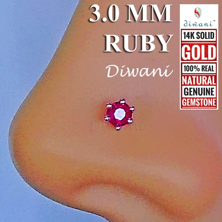 Online DIWANI Diwani 14K Gold 3.0Mm Natural Ruby Gemstone Engagement Wedding Nose Lip Labret Monroe Body Piercing Ring Stud Pin Screw (0.120 Cents, Color- Red) 18 Gauge Thick 8.0Mm Length Screw Back Post