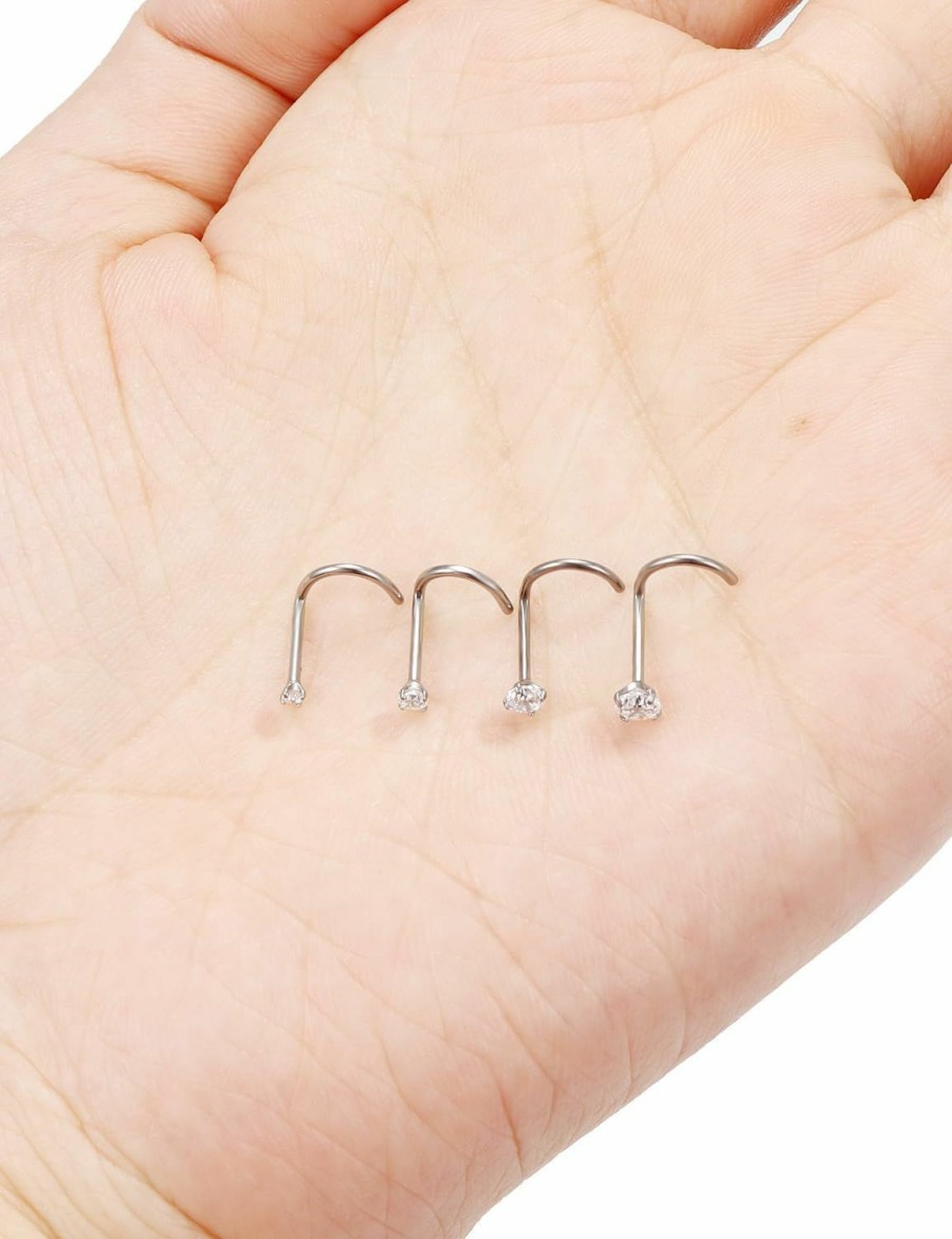 Hot Oufksiyy Oufksiyy 18G 20G 22G F136 Titanium Nose Rings Studs Diamond Cz Nose Studs L Shaped Straight Screw Nose Ring Stud Cubic Zirconia Nose Piercing Jewelry Small Cute Nose Studs 1.5Mm 2Mm 2.5Mm 3Mm