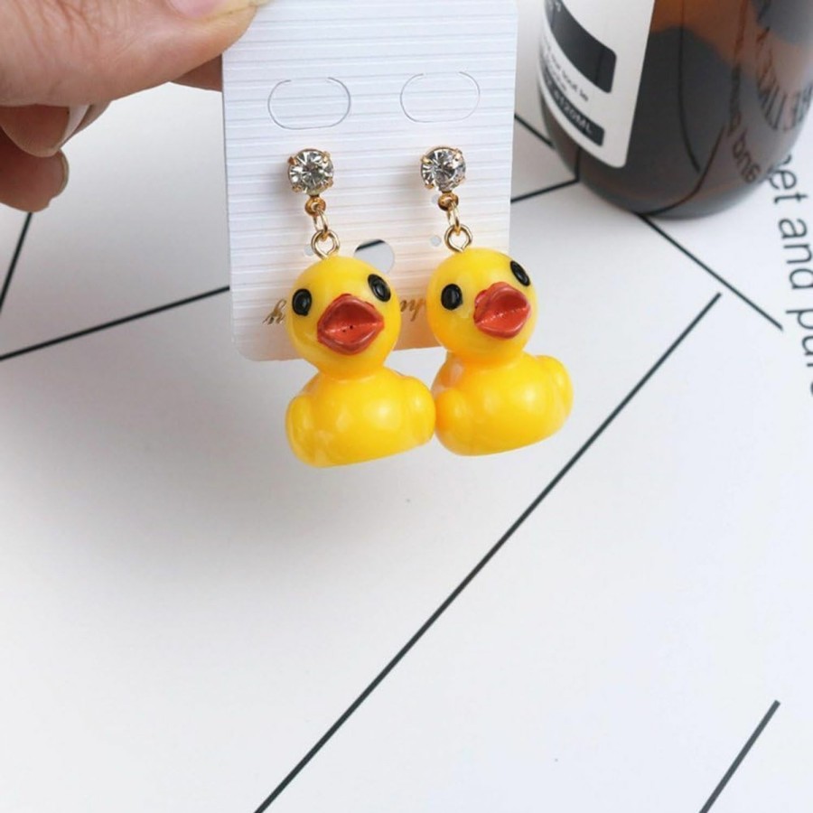 Online Sluswallow A Pair Cute Yellow Duck Drop Earrings Rhinestone Ear Stud For Women Girls Jewelry Gift, Girls' Stud Earrings, Jewelry