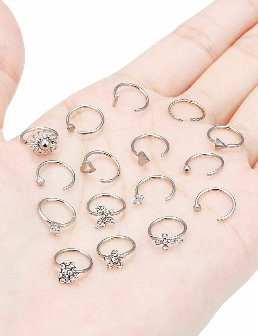 Wholesale Prjndjw Prjndjw 20G Nose Rings Hoop Surgical Stainless Steel L-Shaped Hypoallergenic Nose Ring Indian Nose Rings Studs Screw Clear Cz Diamond Retainer Tragus Cartilage Helix Earrings Piercing Hoop 20 Gauge