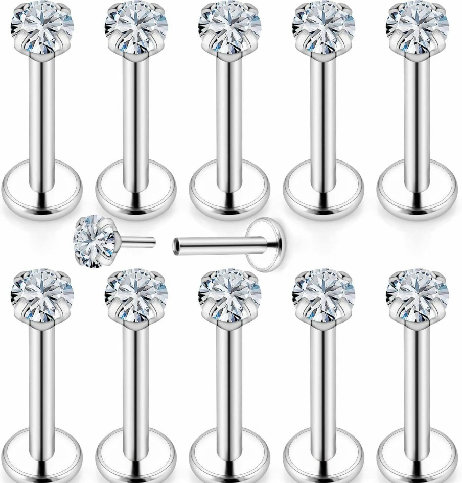 Best Uzgtvy Uzgtvy 20G 18G Threadless Push In Nose Rings Studs Surgical Steel Pushin Nose Stud 3Mm Round Crystal Nose Piercing Jewelry For Women Men