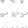 Online Masedy Masedy 9Pcs 20G Stainless Steel Nose Rings L Shaped Nose Studs Flower Screw Nose Rings For Women Men Nose Piercing Set