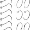 Best Kiethleasa Kiethleasa 20 Gauge Nose Ring Hoop Stainless Steel Nose Rings For Women Men Round Cz L Shaped Nose Studs Nose Screw Bone Rings Set Nose Piercing Jewelry Hoops Nose Rings Silver Black 12Pcs