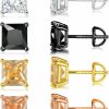 Online APMMAT Screw Back Pack Of Earrings 18K Gold Plated Square Simulated Diamond Studs For Women Men 18G Princess Cut Cubic Zirconia Rainbow Cz Hypoallergenic For Sensitive Ears Helix Piercing Set