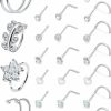 Best Ovxznts Ovxznts 27Pcs Nose Rings 20G Nose Rings Hoops Surgical Steel Nose Piercing Kit L Shaped Nose Studs For Women Paved Cz Flower Nose Piercings Nose Piercing Jewelry