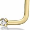 Clearance Lavari Jewelers Lavari Jewelers 22 Gauge L-Shape Stud Nose Ring For Women In 14K White Or Yellow Gold With 0.01 To 0.07 Carat Genuine Diamond