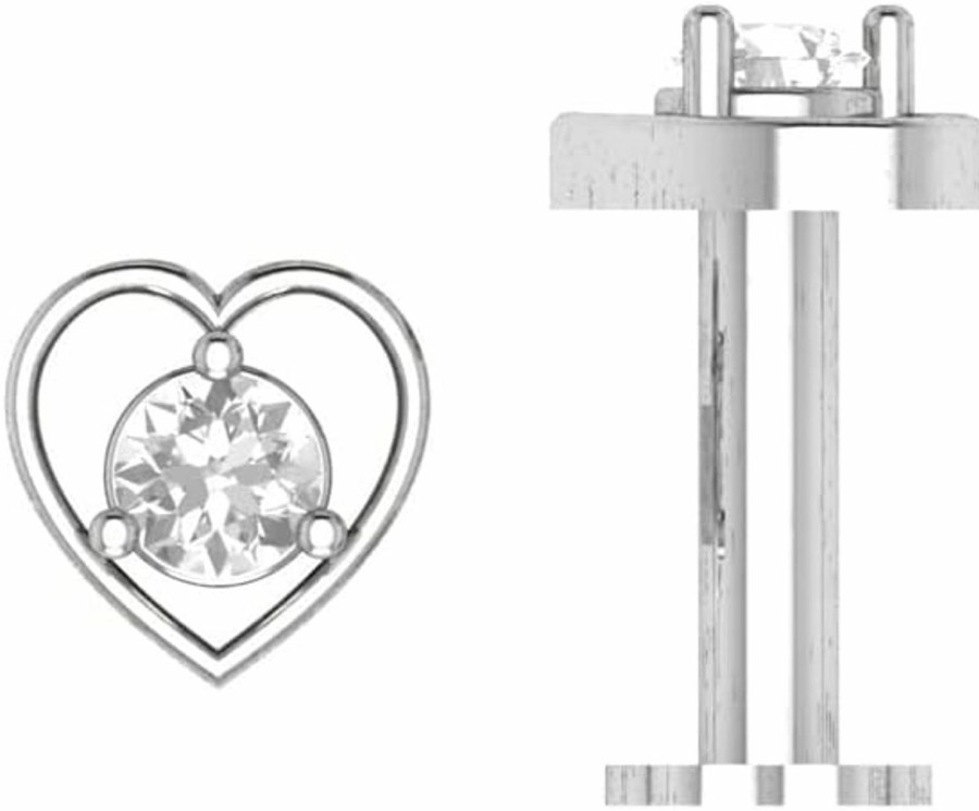 Hot GEMSPARKLES 0.10Ct Round Cut Clear Cz Diamond Solitaire Screw Back Heart Nose Pin For Womens In 14K White Gold Plated