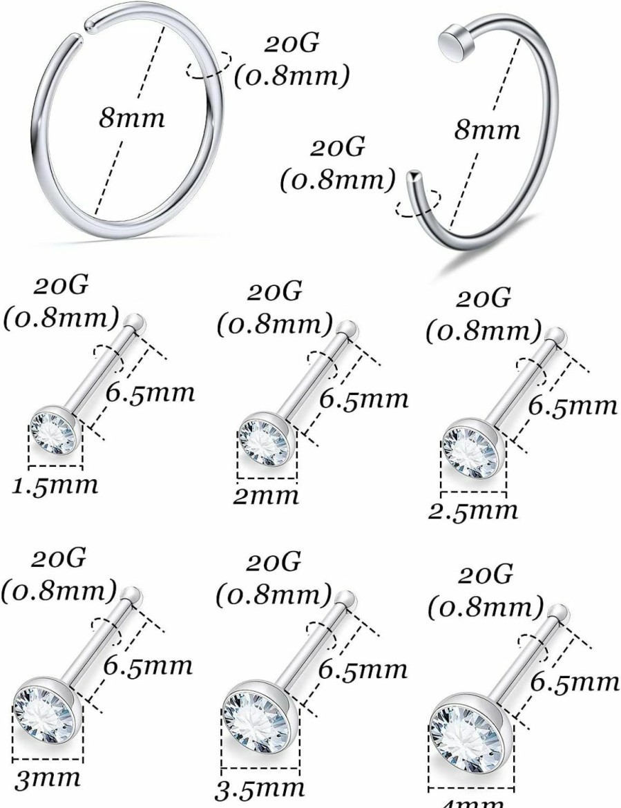 Best Vsnnsns Vsnnsns 18G 20G 22G Nose Rings Hoops For Women 316L Stainless Surgical Steel L Shape Nose Studs Screw Bone Nose Rings Piercing Diamond Cz 1.5Mm 2Mm 2.5Mm 3Mm 3.5Mm 4Mm Silver Gold Rose Gold 24Pcs