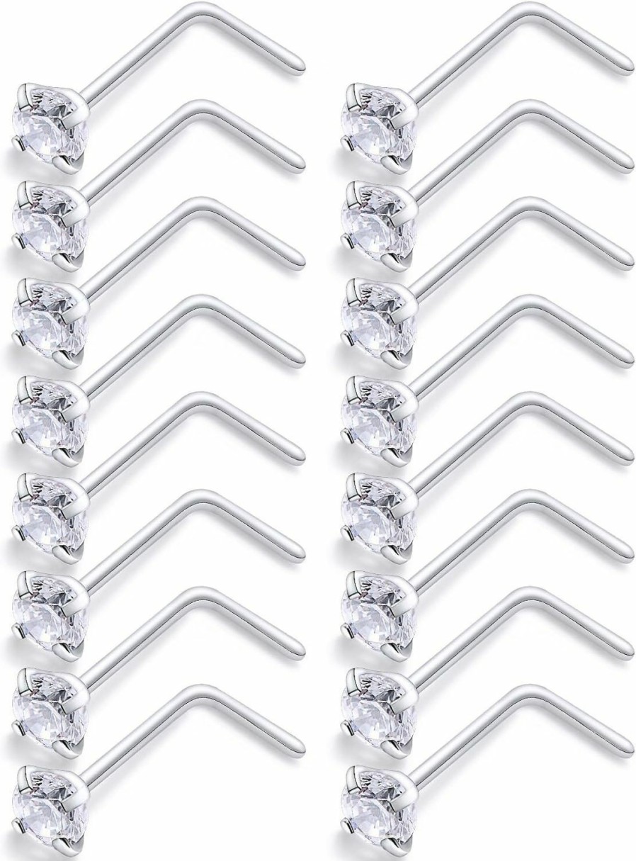 Wholesale Jenxnjsjo Jenxnjsjo 16Pcs Surgical Steel Nose Studs For Women Nostril Piercing Jewelry 20G / 18G Straight/L/Corkscrew Nose Rings Studs