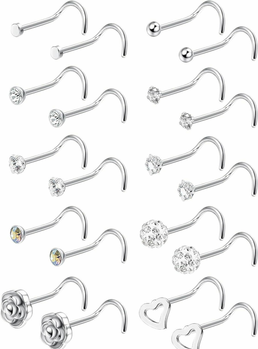 Wholesale FIBO STEEL Fibo Steel 10-30Pcs 20G Stainless Steel Nose Ring Studs Body Jewelry Piercing Cz Inlaid 1.5Mm-3.5Mm