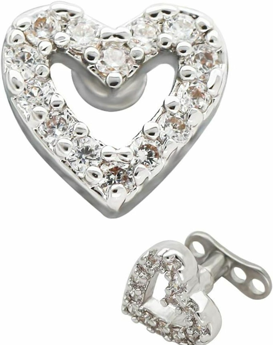 Hot Excepro Excepro 1Pcs Dermal Anchor G23 Titanium White Shiny Heart Shaped Cz Body Jewelry Anchor Dermal Tops