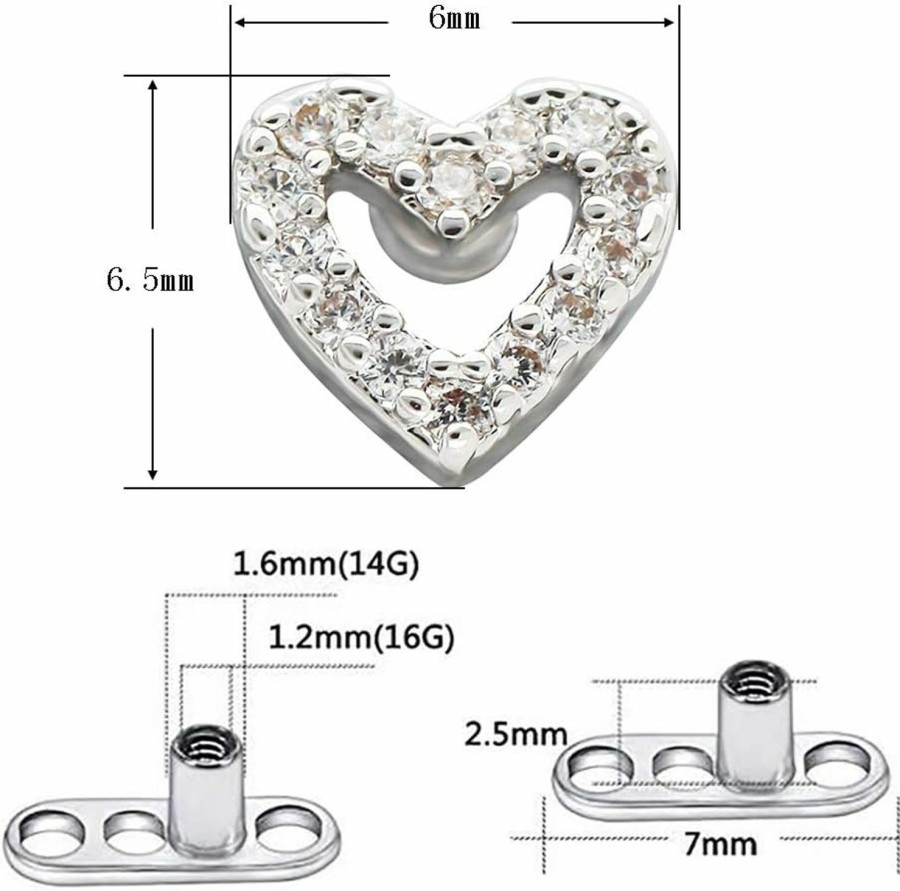 Hot Excepro Excepro 1Pcs Dermal Anchor G23 Titanium White Shiny Heart Shaped Cz Body Jewelry Anchor Dermal Tops