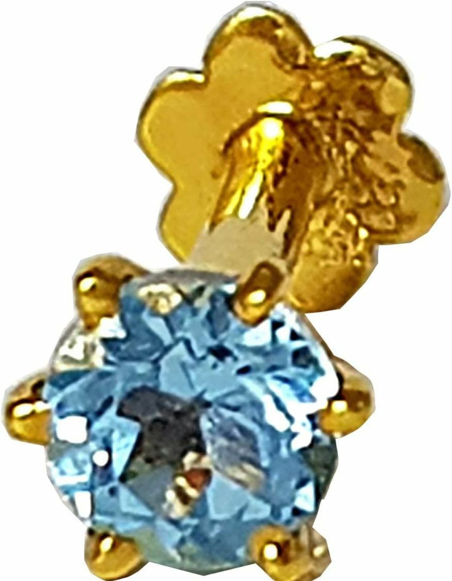 Wholesale DIWANI Diwani 14K Gold 4.0Mm Natural Blue Topaz Gemstone Engagement Wedding Nose Lip Labret Monroe Body Piercing Ring Stud Pin Screw (0.230 Cents, Color- Blue) 18 Gauge Thick 8.0Mm Length Screw Back Post