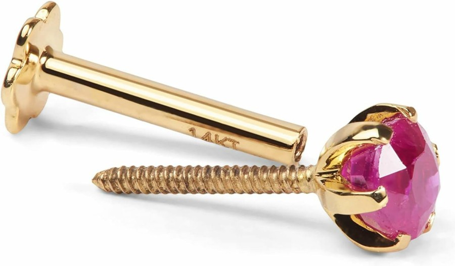 New Demira Jewels Demira Jewels Natural Solitaire 3.50 Mm Red Ruby 14K Yellow Gold Engagement Nose Lip Labret Monroe Ring Stud Screw