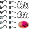 New BodyAce Bodyace 20G Black Corkscrew Nose Studs L-Shape, Surgical Steel Nostril Hoop Nose Rings For Women Men, Bats Skull Halloween Nose Piercing Jewelry