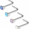 New Ruifan Ruifan 18G 1.5Mm 2Mm 2.5Mm 3Mm Jeweled Opal Nose L Shaped Studs Rings Pin 2Mm Clear Bioflex Nose Ring Retainer Piercing Jewelry 4-24Pcs