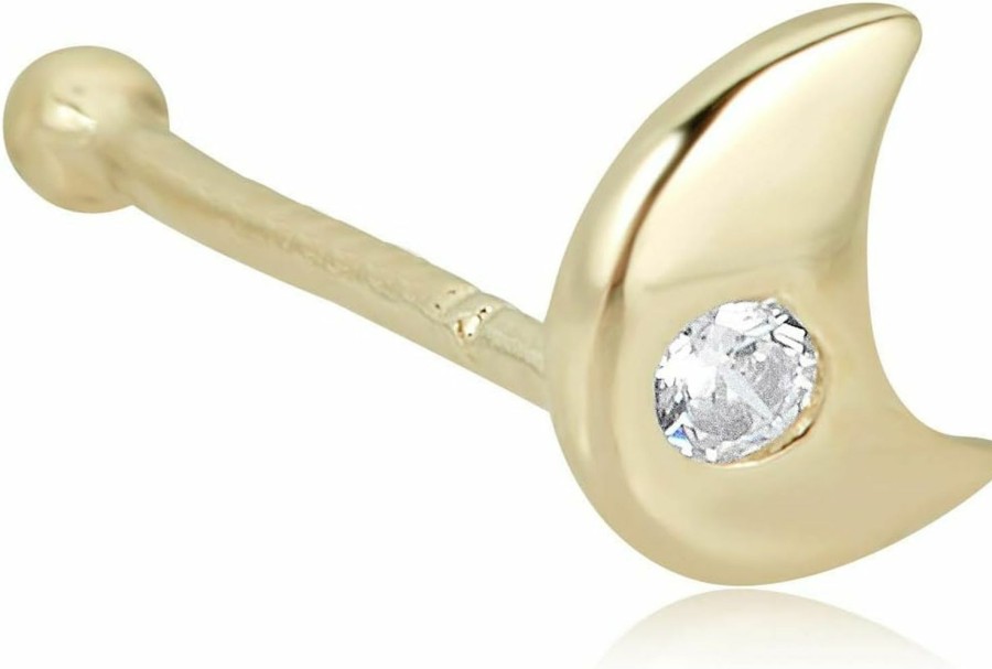 Hot AVORA Avora 14K Gold Simulated Diamond Cz Dainty Crescent Moon Nose Ring Body Jewelry (22 Gauge)