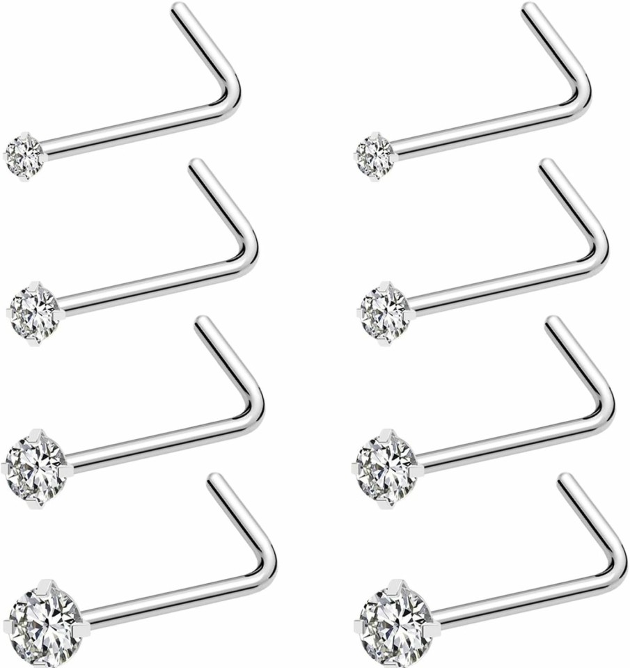 Best Pierstyles Pierstyles 20G 18G Nose Rings Studs Stainless Steel Nose Rings For Women Men Round Cz Nose Bone L Shaped Screw Nose Stud Ring Set Nostril Piercing Jewelry Silver Gold Black