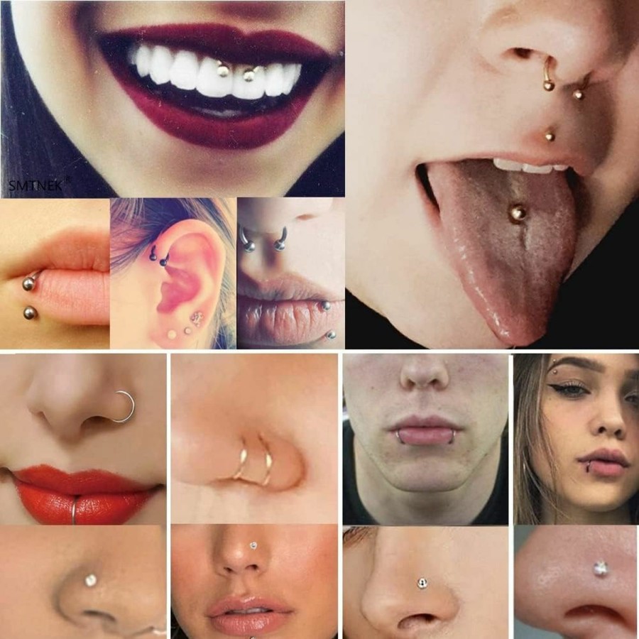 Best Sllaiss Sllaiss 36Pcs 20G Nose Ring Hoop For Women Men Stainless Steel 8Mm 10Mm 12Mm Septum Nose Rings L Shape Nose Rings Studs Mix Color Nostril Nose Piercing Jewelry Pack