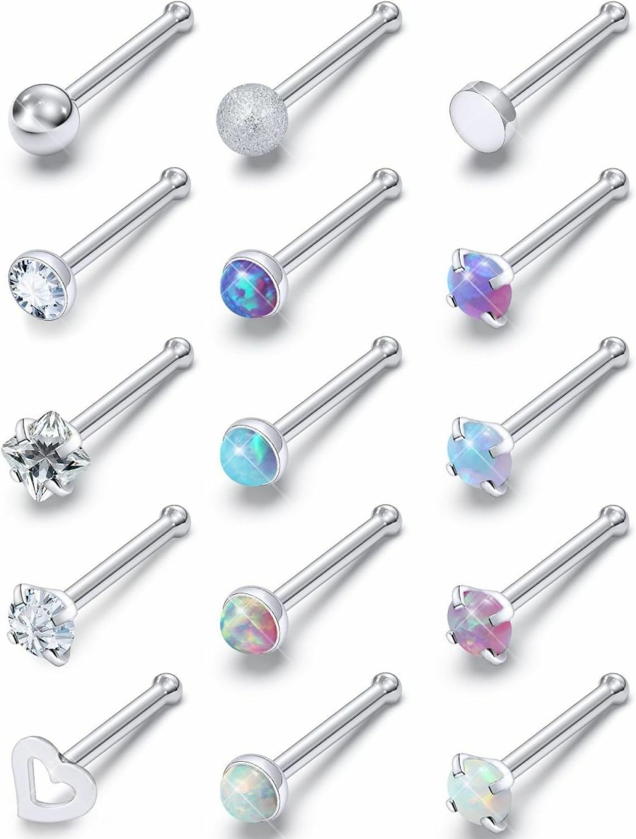 Online Eakxnig Eakxnig Opal Nose Rings Studs 20G 18G Surgical Steel Nose Stud Nose Piercing Jewelry Top Cz 1.5Mm 2Mm 2.5Mm 3Mm Straight L Screw Nose Ring Stud Heart Nostril Piercing Jewelry For Women Men