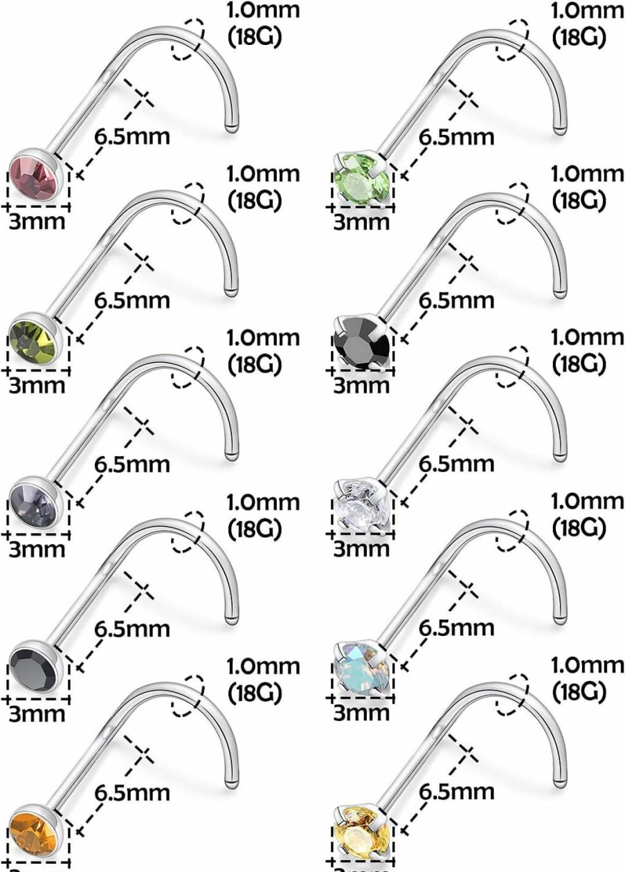 Clearance Generic Lsnevsie 18G 20G 22G Surgical Steel Opal Nose Rings Studs For Women Men Nose Piercing Jewelry Top Diamond 1.5Mm 2Mm 2.5Mm 3Mm 24Pcs