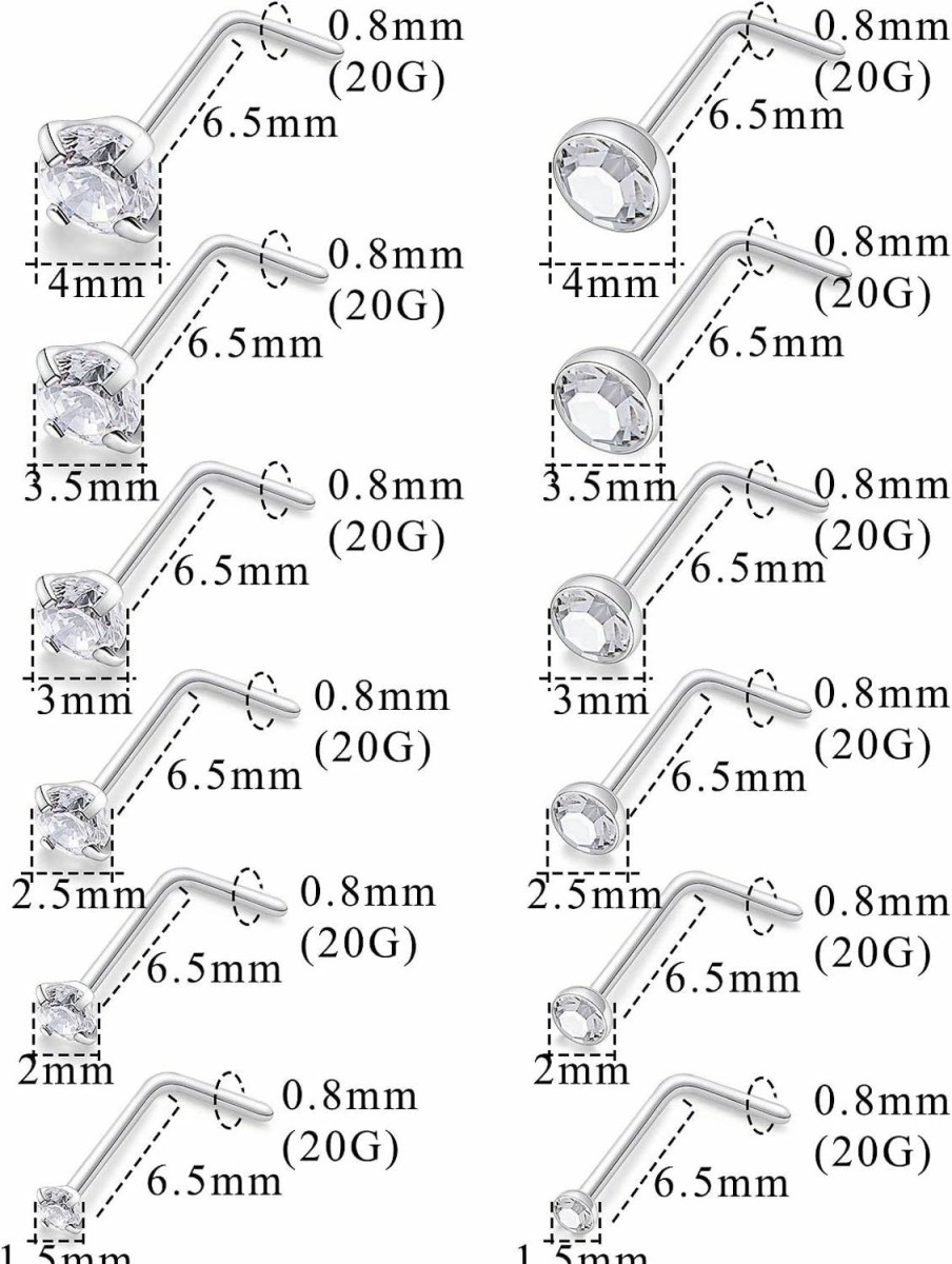 Clearance Generic Lsnevsie 18G 20G 22G Surgical Steel Nose Rings Studs For Women Men Nose Piercing Jewelry Top Diamond Cz 1.5Mm 2Mm 2.5Mm 3Mm 3.5Mm 4Mm 24Pcs