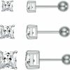 Hot MDFUN Titanium Screw Ball Back Mutiple Earrings Set For Mem Created Diamond Cz Ear Piercing Surgical Stainless Steel Women Studs Pack