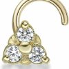 New Lavari Jewelers 20 Gauge Cubic Zirconia Curved Screw Three Stone Cluster Nose Ring In 10K Yellow Gold Cz Uni Stud Nose Ring Hypoallergenic 20G Body Piercing By Lavari Jewelers