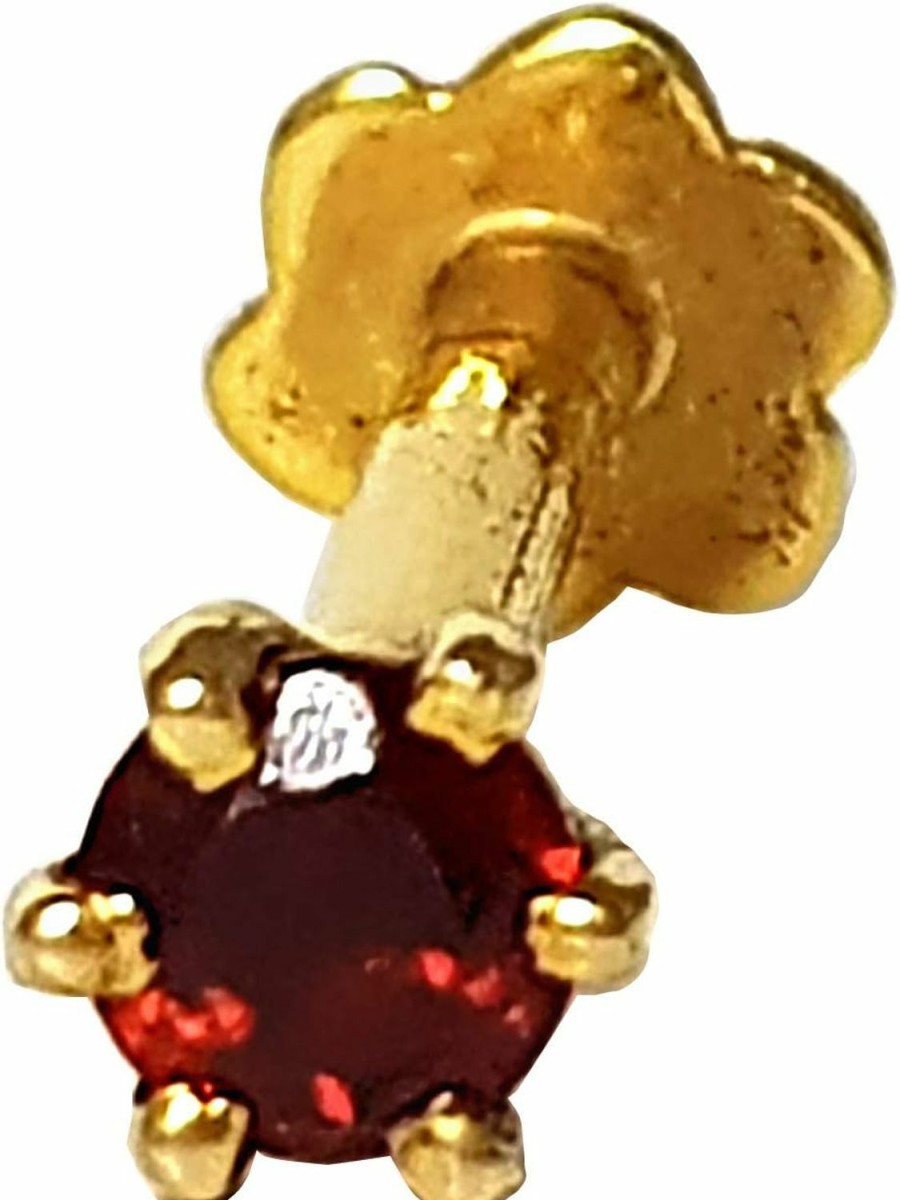 Wholesale DIWANI Diwani 14K Gold 3.0Mm Natural Garnet Gemstone Engagement Wedding Nose Lip Labret Monroe Body Piercing Ring Stud Pin Screw (0.120 Cents, Color- Red) 18 Gauge Thick 8.0Mm Length Screw Back Post