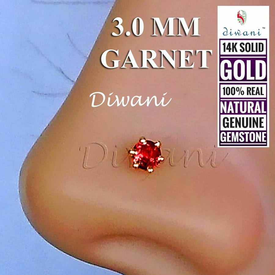 Wholesale DIWANI Diwani 14K Gold 3.0Mm Natural Garnet Gemstone Engagement Wedding Nose Lip Labret Monroe Body Piercing Ring Stud Pin Screw (0.120 Cents, Color- Red) 18 Gauge Thick 8.0Mm Length Screw Back Post