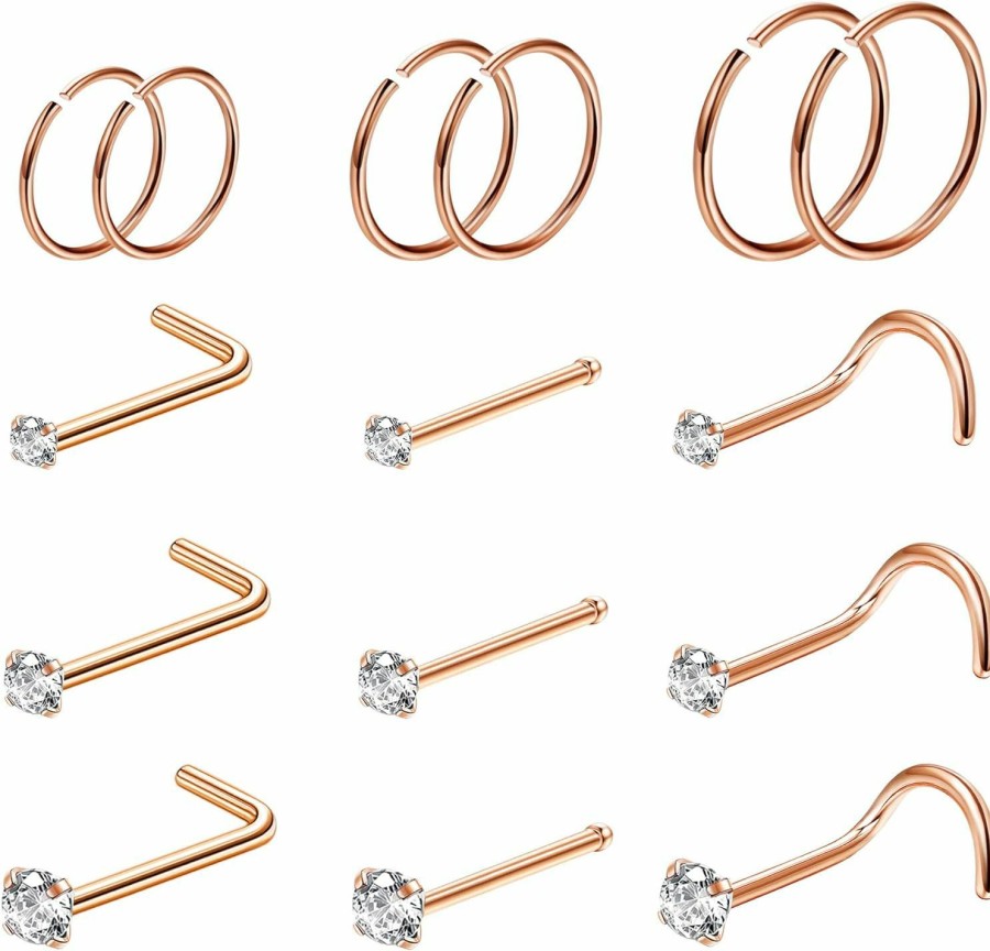 Hot Magitaco Magitaco 15Pcs 20G Surgical Steel Nose Rings Hoop Nose Ring Studs L Shape Screw Nose Studs Nose Piercing Nose Pins Nose Rings For Women Men