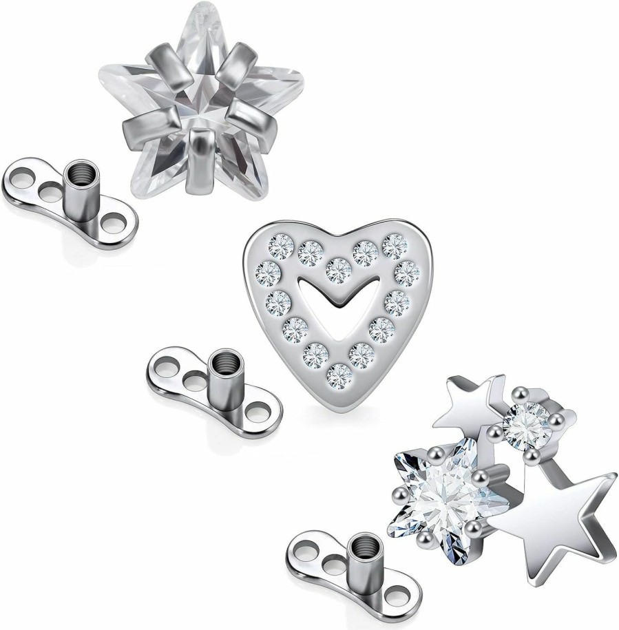 New Dyknasz Dyknasz 14G Grade 23 Titanium Dermal Anchor Tops And Base Internally Threaded Clear Gem Star Heart Piercing Jewelry For Women Men