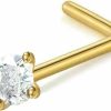 Best LOVE CORNER Love Corner Solid 14K Yellow Gold L Shaped Nose Stud 14K Real Gold 20G Nose Ring With Cubic Zirconia Nose Piercing Jewelry For Women Men