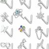 Online Staligue Staligue 12Pcs Threadless Push In Nose Rings 20G L Shaped Dangle Push In Nose Studs Stainless Steel Pushin Nose Screw Studs For Women L Shaped Screw Studs Flower Heart Nose Push In Piercing Jewelry