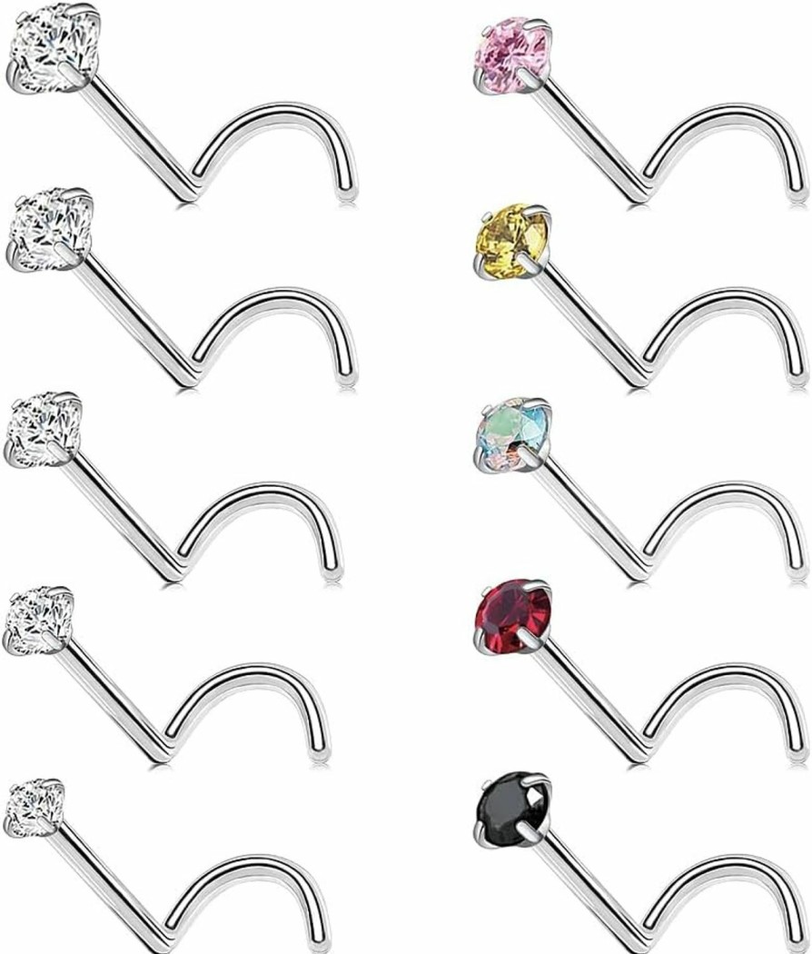 Wholesale ZUOPOEKI Zuopoeki 10Pcs Nose Studs Nose Rings For Women 20G Surgical Steel Nose Screw Studs Nose Piercing Jewelry