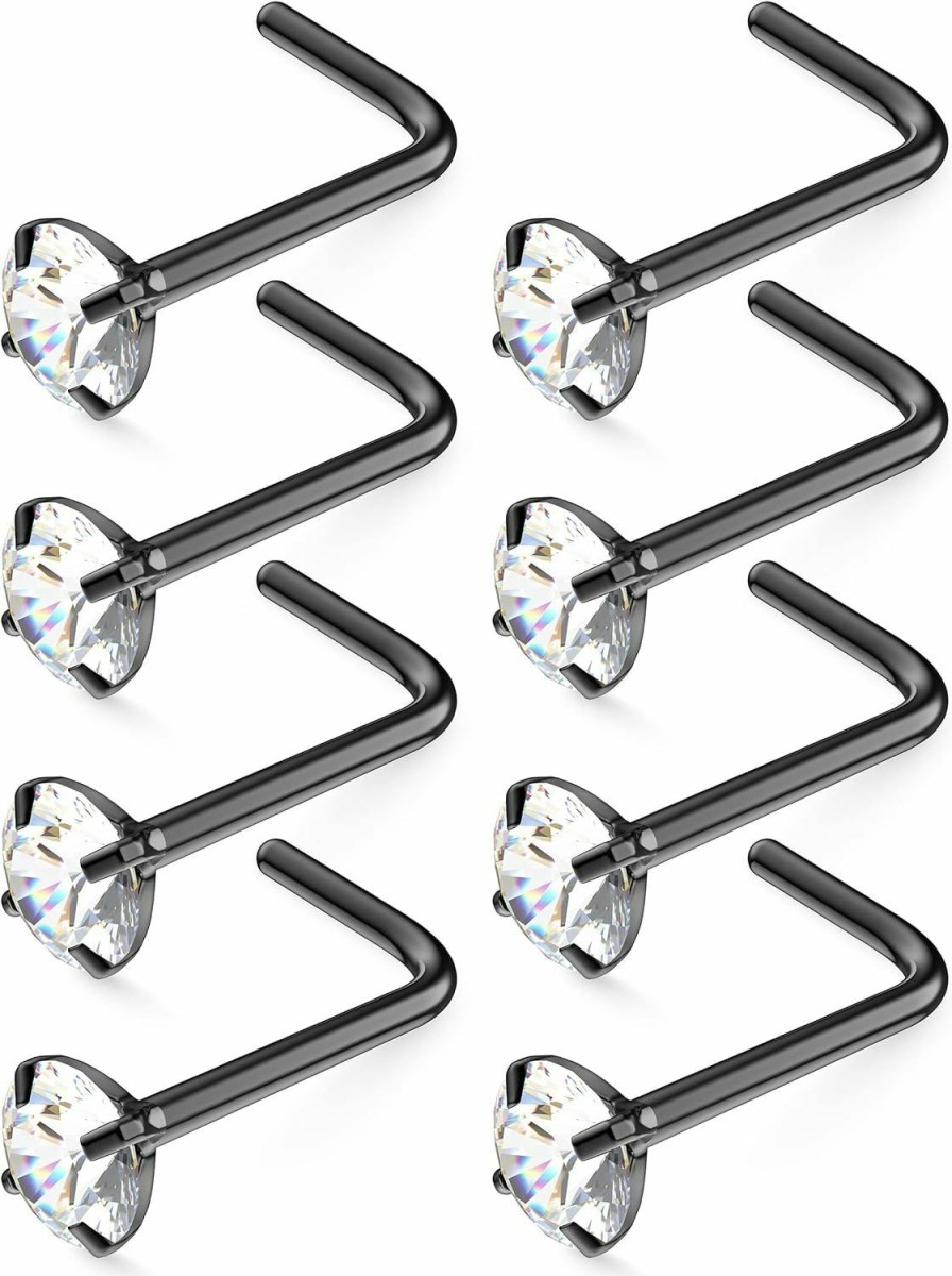 Best Belatti Belatti Nose Rings For Women & Men Crystal Set - Hypoallergenic Nose Studs L Shaped Pack - Nose Ring Nostril Piercing Jewelry (Select: Gauge - Qty - Color - Gem Size)