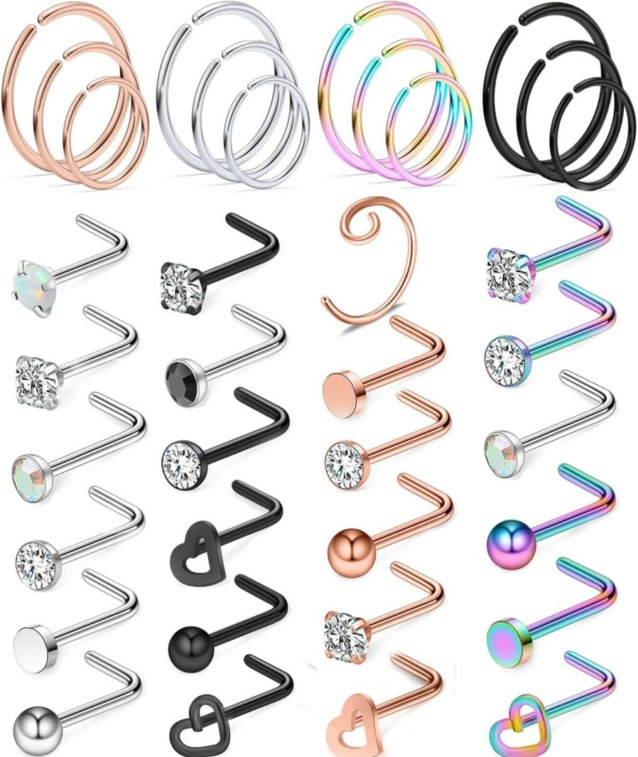 Clearance Ocptiy Ocptiy 18G 20G 22G Stainless Steel Nose Ring Hoop Nose Rings Studs Piercings Hoop Jewelry For Women Men 33Pcs-36Pcs