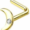 Wholesale COCHARM Cocharm 14K Solid Gold Nose Stud 14K L Bend Nose Ring Stud For Women Real Gold Half Moon Nose Piercing 14K Hypoallergenic Christmas Nose Jewelry Gold