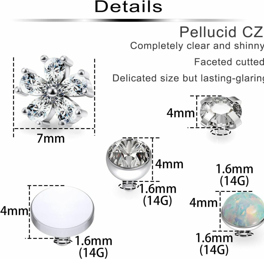 Online Ftovosyo Ftovosyo Clear Cz Flower Internally Threaded Dermal Anchor Top Microdermals Skin Piercing Jewelry For Women Men