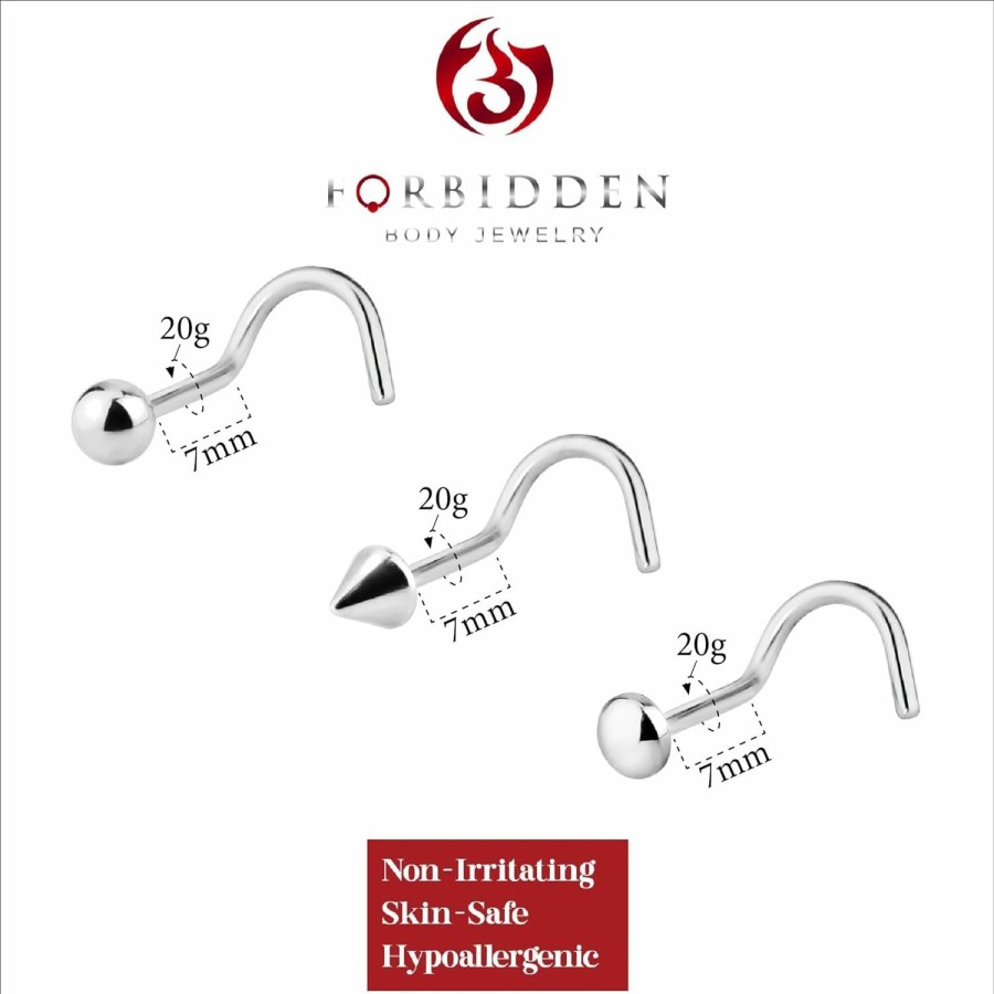 Online Forbidden Body Jewelry Forbidden Body Jewelry Set Of 3 Nose Screws: 20G Surgical Steel Nose Rings With Ball, Button And Spike Tops